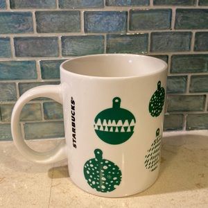 Starbucks 2016 Christmas Holiday Green Ornament Mug 12 Ounce White Coffee Mug